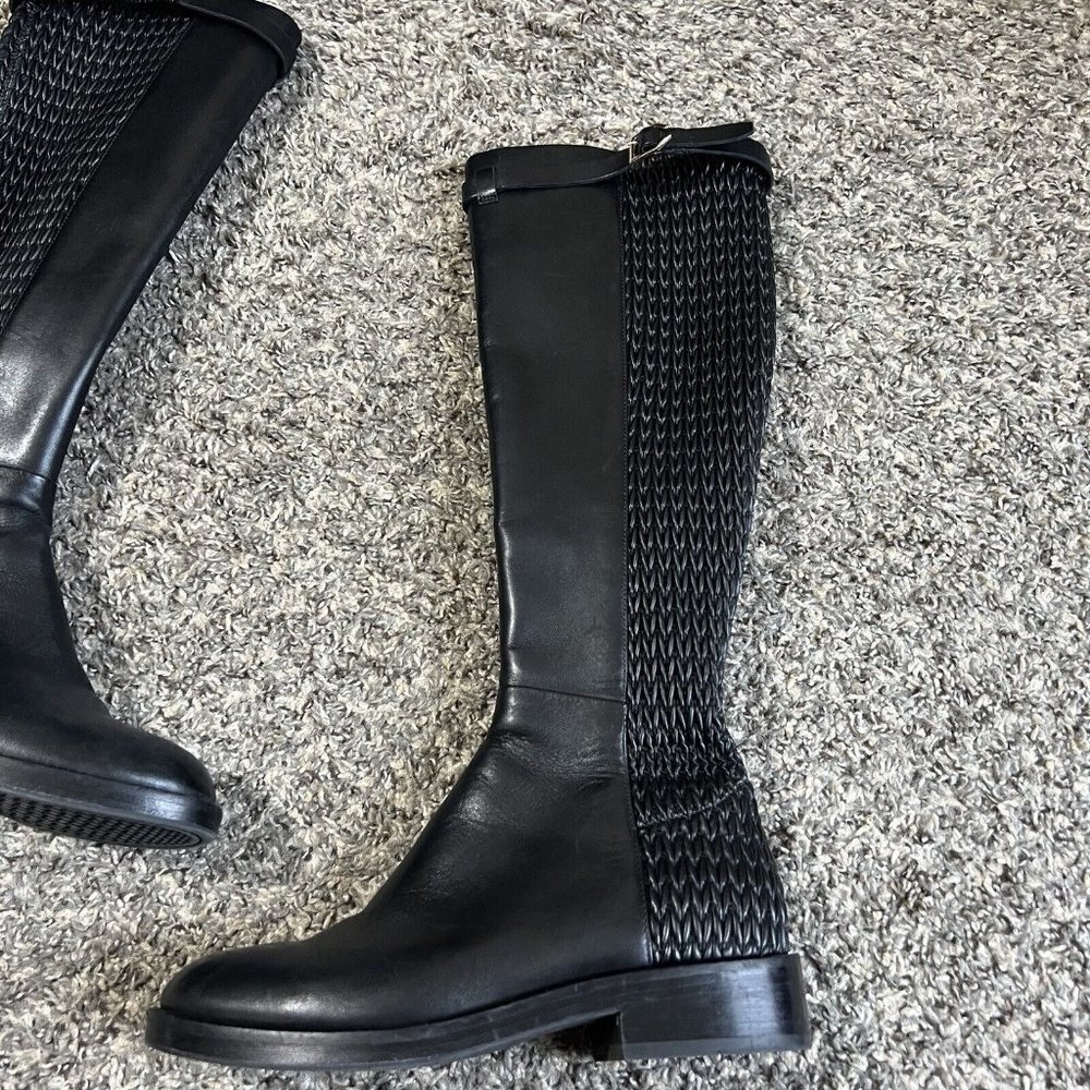 Cole Haan Grand OS Tall Riding Boots Lexi Black Leather/Stretch Woven 5 B Zip - Picture 3 of 10